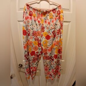 SHEIN Floral Wide-Leg Pants in Red, Orange, Yellow, Cream
